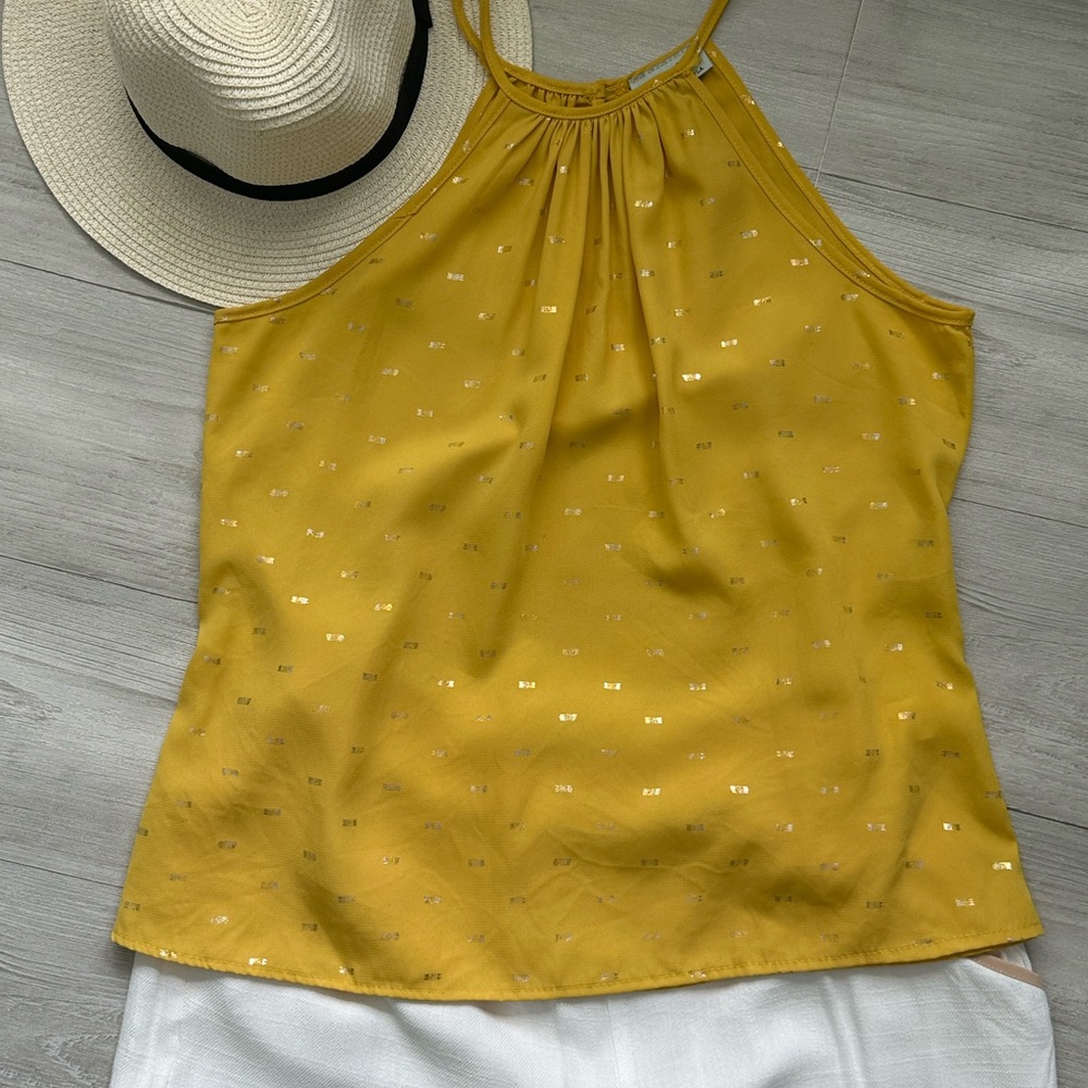 Yellow Pleated Sleeveless Tank Top